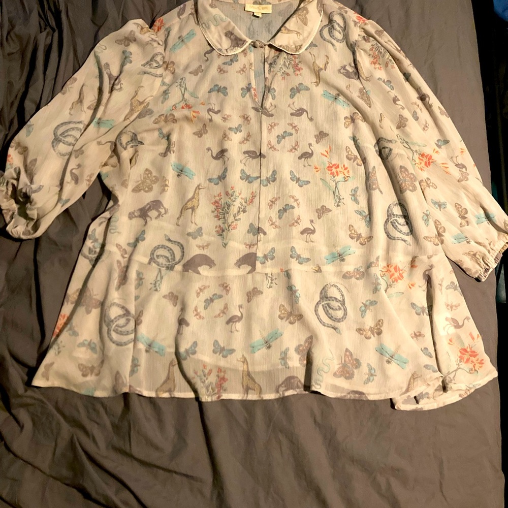 ModCloth Safari Print Plus Size Chiffon Blouse